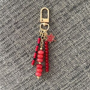Red Canada Maple Leaf Handmade Beaded Bag Charm Keychain
